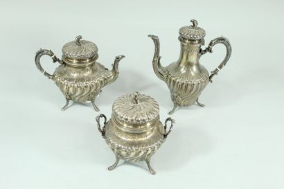  Silver service set (minerva mark) composed of two silver pots (minerva mark) each...