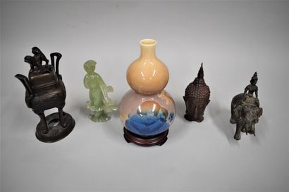 null Lot including :

Perfume burner and elephant, Buddha head, jadeite guanine,...