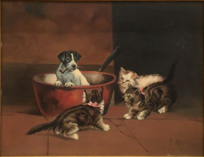 null ROGER Louis (1874-1953)

The kittens and the dog, 

oil on panel, signed lower...