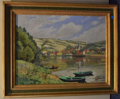 null GERTY A (XX-XXIth)

River bank with boats

Oil on canvas signed down right,...