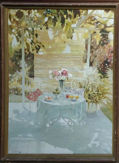 null BOUIN Georges (20th)

Table under the pergola 

Oil on canvas 

Signed lower...