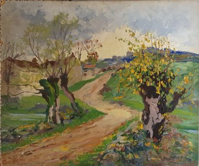 null CHEMILLEAU Michel (1905-2002)

Ensemble de cinq tableaux :

- Paysage d'automne,...