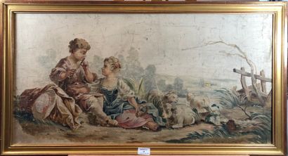null Project of tapestry representing a gallant scene, 

Oil on canvas, 

H.: 42...