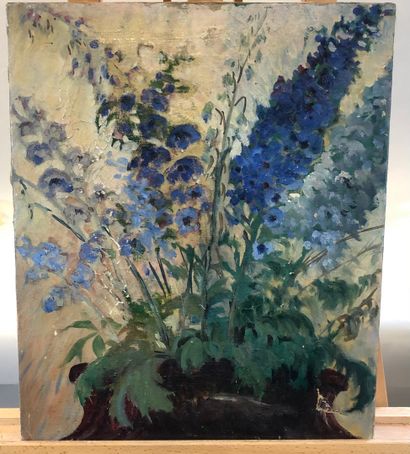 null MODERN SCHOOL 

Blue flowers 

Oil on canvas 

accidents, missing parts, lining

H.:...