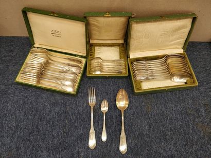null Set of three silver plated cutlery boxes: 



seven small spoons with handles...