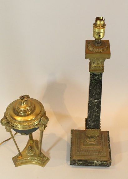 null Two lamp bases :

- one in the shape of an egg in sheet metal and gilt bronze...