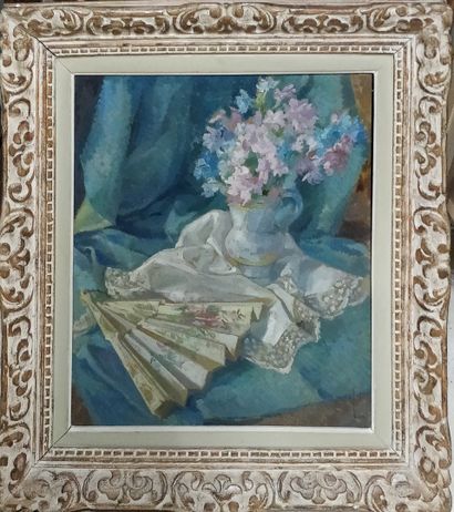 null BAS Marti Joaquin, 1910-1966,

Éventail et bouquet,

huile sur isorel, signé...