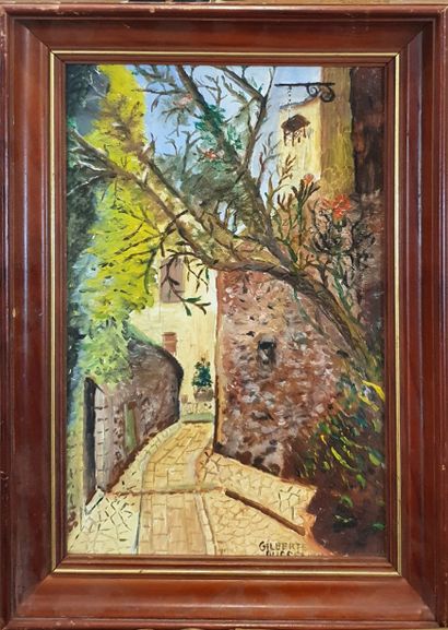  Set of 4 paintings 
 
DUSSEAUX Gilberte, 
Eze village perched near Monoaco on a...