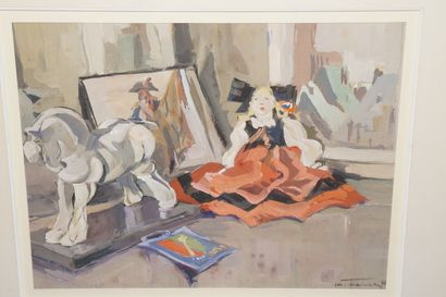 null MODERN SCHOOL,

Doll and sculpture,

gouache on paper, faint signature and trace...