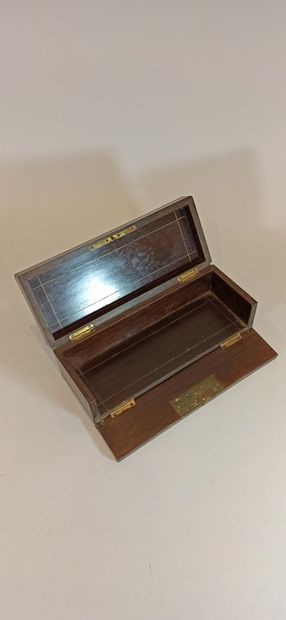 null Glove box in blackened wood inlaid with mother-of-pearl and brass fillets, in...