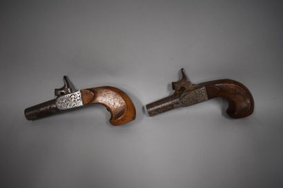 Pair of percussion and scotch handguns, engraved...