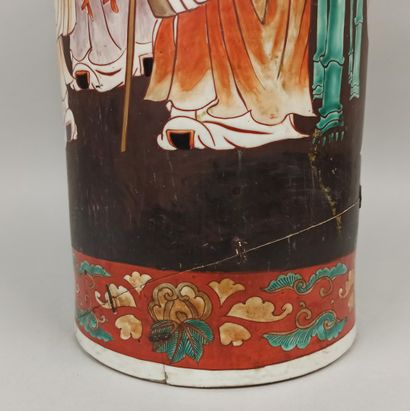null 
Umbrella stand in earthenware decorated with dignitaries in the style of the...