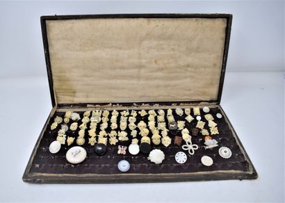 null 
Presentation box of antique bone, ivory or mother of pearl breastplate or collar...