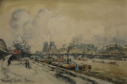 FRANK-WILL, 1900-1951 Pêcheurs à la ligne sur les quais, Paris Aquarelle (petites...