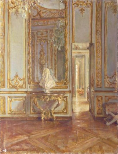 GIRAULT DE NOLHAC Henri, 1884-1947 Le salon de musique, Versailles Huile sur toile...