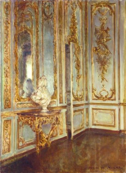 GIRAULT DE NOLHAC Henri, 1884-1946 Intérieur au château de Versailles Huile sur toile...