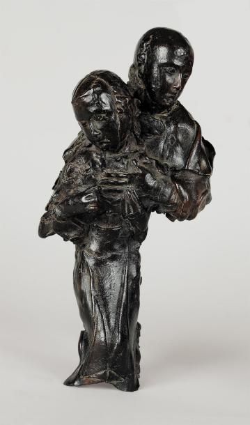 JEANCLOS Georges, 1933-1997 Couple Sculpture d'applique en bronze à patine brune,...