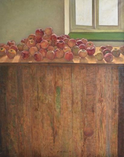 LIM KIM-HAI, né en 1950 Pommes et fenêtres, 1984 Huile sur toile, signée et datée...