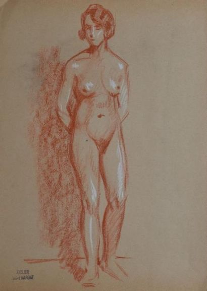 MARGAT André, 1903-1999 Huit modèles nus-Étude de porteurs Huit dessins à la sanguine...