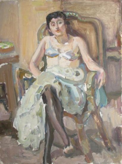 NAÏDITCH Vladimir, 1903-1980 / 81 Femme en déshabillé au fauteuil Huile sur toile,...