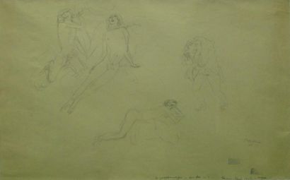 PASCIN Jules, 1885-1928 Nus Feuille d'étude à la mine de plomb sur papier beige (traces...