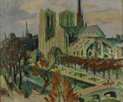 SIMON Robert, 1888-1961 Notre-Dame de Paris Huile sur toile, cachet d'atelier au...