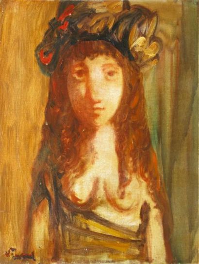 VIGNY Sylvain, 1902-1970 Fillette au chapeau Huile sur toile, signée en bas à gauche....