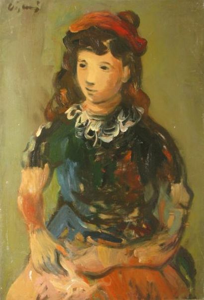 VIGNY Sylvain, 1902-1969 Jeune fille au béret rouge Huile sur toile rentoilée (restaurations),...