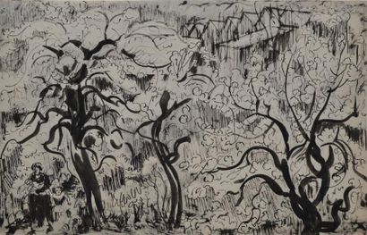 ZINGG Jules Émile, 1882-1936 Promenade dans les arbres Plume et lavis d'encre noire,...
