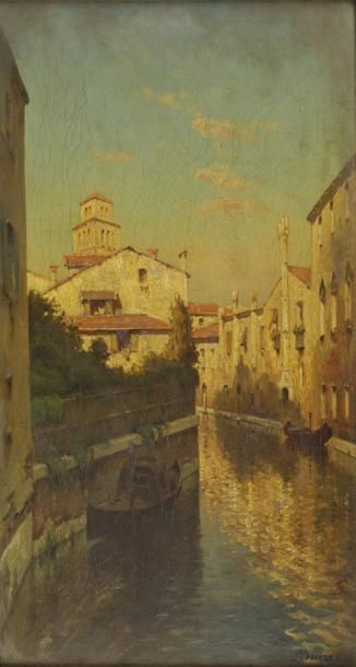 BOUVARD Antoine, 1870-1956 Canal à Venise Huile sur toile (craquelures et manques),...