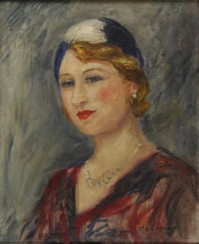 CAMOIN Charles, 1879-1965 Femme au collier de perles, Olga Hénault Huile sur toile,...