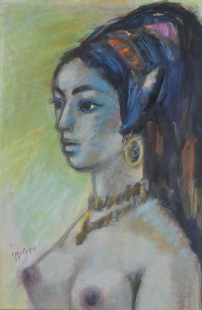 CARLOTTI Jean-Albert, né en 1909 Brune aux seins nus, 1973 Aquarelle et pastel sur...