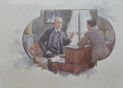 CHABAS Paul, 1869-1936 Deux hommes en conversation Aquarelle, monogramme en bas à...
