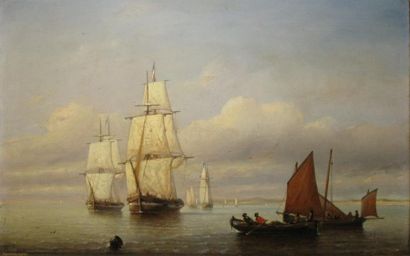 CLAYS Paul Jean, 1819-1900 Barques et voiliers près de la côte, 1846 Huile sur panneau,...