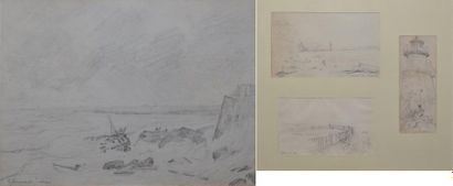 CRAPELET Louis Amable, 1822-1867 Bord de mer à Syracuse-Vue de Naples Quatre dessins...
