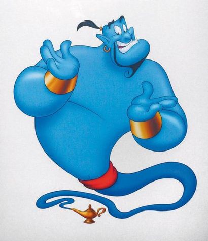 null ALADDIN - Studio Disney, 1992. Grand dessin original du Génie à l'aérographe....