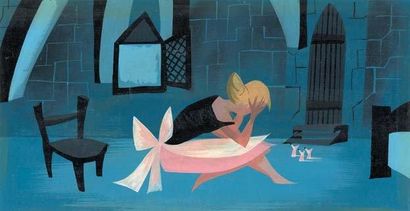 null CENDRILLON - Studio Walt Disney, 1950. Etude à la gouache de Mary Blair. 22,7...