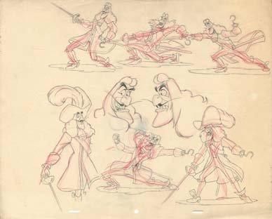null PETER PAN - Studio Walt Disney, 1953. Planche d'études du Capitaine Crochet....