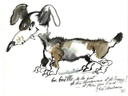 null HAUSMAN - Snoopy Pastiche du célèbre chien. Aquarelle et encre. 27 x 36 cm.