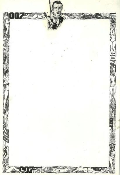 null JAMES BOND Illustration sur le thème de 007. Encre de chine. 44 x 29 cm.