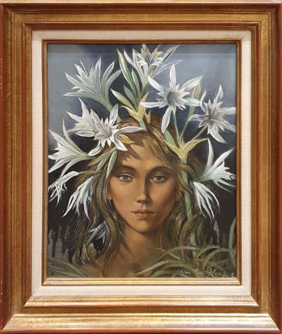 null ALAUX Jean-Pierre, born in 1925,

Blonde with sand lilies,

oil on canvas, signed...