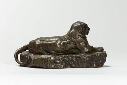 null BARYE Antoine Louis, after,

Panther of India n°1,

bronze with a light brown-green...