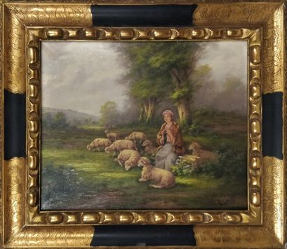 null LARTIGAU Louis (xix-xxème) 

The shepherdess and her sheep, 

Oil on canvas...