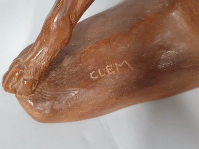 null CLEM 

Fox on the prowl, 

Terracotta sculpture signed on the terrace 

slight...