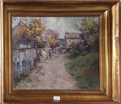 null MODERN SCHOOL,

The village,

oil on canvas (very small damages and small restoration),...