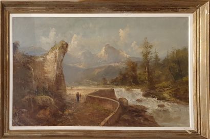 null GODCHAUX, 19th century- 20th century,

Mountain landscape,

oil on canvas (tiny...
