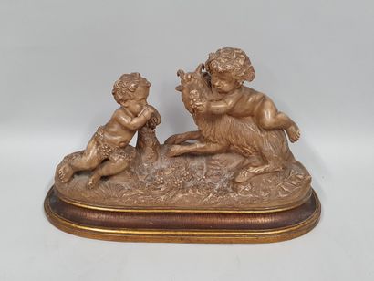 null CLODION, after

Putti playing with a goat 

Terra cotta group with patina on...