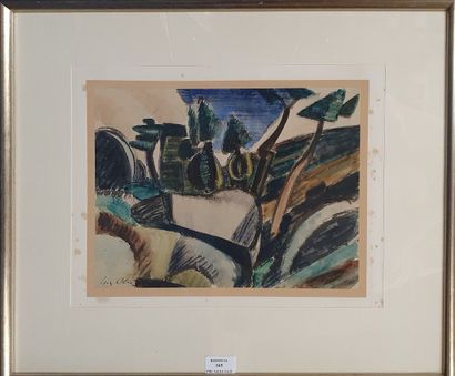null ALIX Yves, 1890-1969,

Paysage aux arbres,

gouache sur papier doublé (traces...