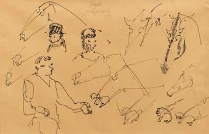 null LAPICQUE Charles, 1898-1988,

Studies of horses and figures, 1950,

pen and...