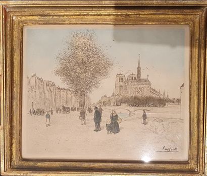 null RAFFAELLI Jean-François, 1850-1924,

Walkers on the quays behind Notre-Dame,

etching...